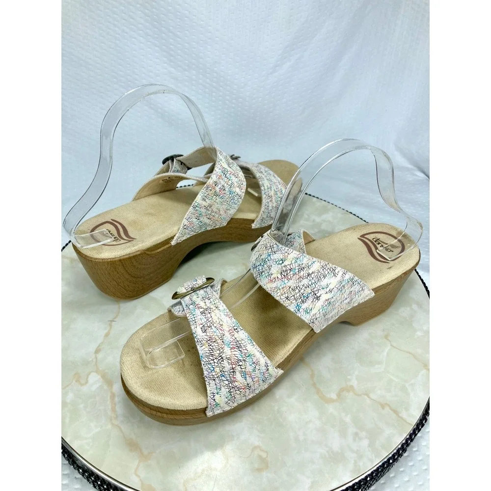 Dansko sophie Leather Wedge Sandals Women 10.5 White Buckle Comfort Platform NWT